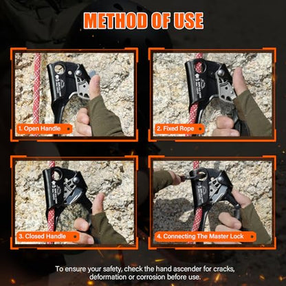 UIAA & CE Certified Rope Ascender Aluminum Alloy Rock Climbing Gear Strong Rigging Rappelling Equipment for Rock Tree Climbing Arborist Rescue Mountaineering Caving - color: Right Hand Black 1 + Blue 1