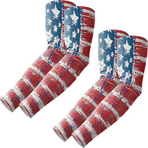ROXUN Arm Sleeves Cooling UV Sun Protection Sport Compression for Men Women | UPF50,Seamless cover arms,Tattoo-covering,Lightweight & breathable,daily wear,Outdoor work,Basketball Baseball,Mangas - color: 2 Pairs America Flag-3