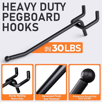INCLY 36 Pack 4/6/8 Inch Heavy Duty Pegboard Hooks for Hanging Tools | Black 1/4" Peg Board Shelving Hooks Accessories, Peg Board Tool Hangers Fit 1/4" Pegboard, For Garage, Store Organization - size: 36PCS
