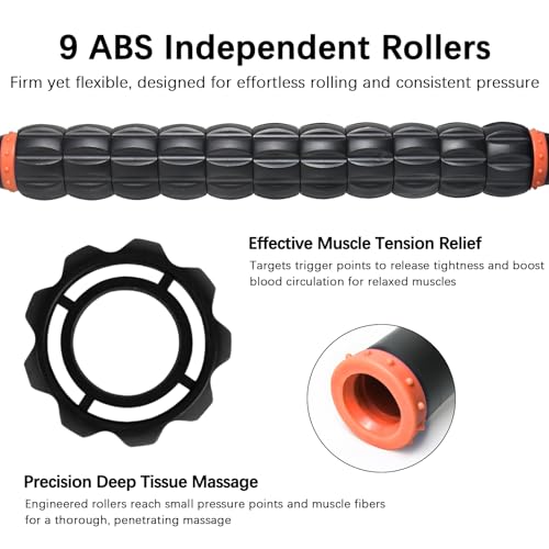 Muscle Roller Massage Roller Stick- Deep Tissue Fascia Blaster for Myofascial Pain Relief, Lymphatic Drainage & Body Sculpting, Handheld Physical Therapy & Recovery Tool (Orange black-18 inch) - color: Orange Black