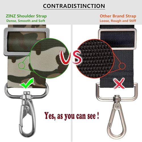 ZINZ Bag Shoulder Strap, Padded Adjustable Shoulder Strap Replacement - color: Army Green, size: 57"