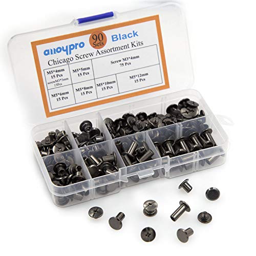 Alloypro 90 Sets Chicago Screws Assorted Kit 6 Sizes Gun Metal Leather Rivets 3/16(5mm) Screw Rivets Phillip Head Book Binding Posts Nail Rivet Chicago Bolts for DIY Leather Craft (5 x 4,5,6,8,10,12) - size: Gun Metal-4,5,6,8,10,12
