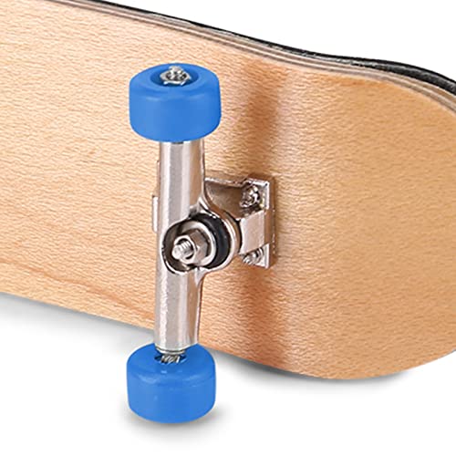 F&Yard Maple Wooden Fingerboard with Alloy Construction and Box, Mini Fingerboard Model with PU Pad and Bearing Wheels (Blue) - color: Blue