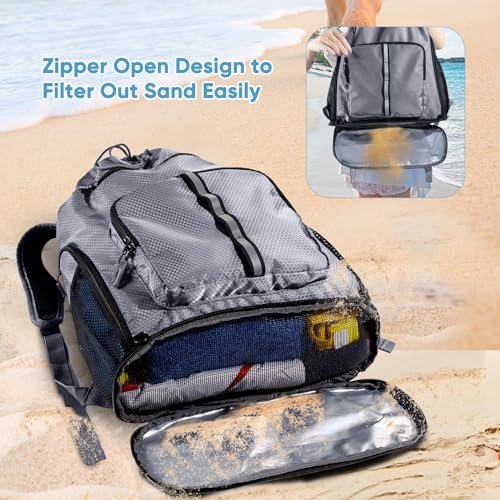 Large Beach Backpack Waterproof Sandproof - Customized Oversized Drawstring Pool Bag with Shoe Compartment for Toiletries, Towels, Gym, Travel - color: Grey, size: Large