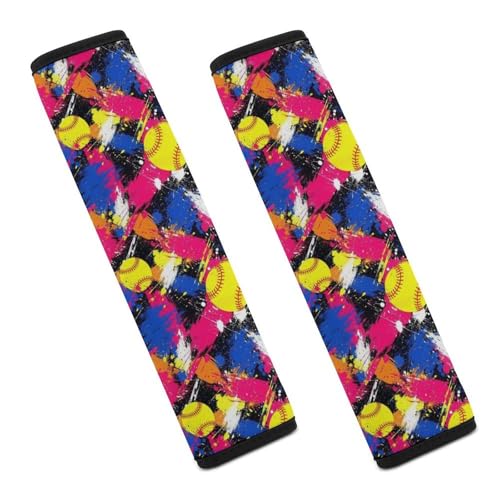 2 Pack Breathable Car Seat Belt Pad for Child, Stroller Pushchair High Chair, Splatter Paint Softball Colorful Neck Strap Covers, Neck and Shoulder Support - color: Pattern 552