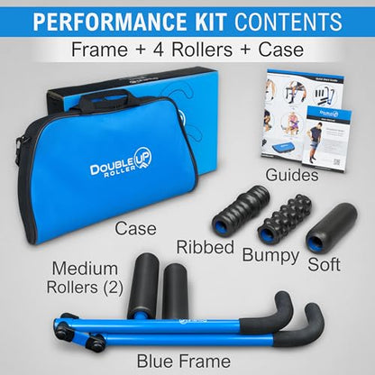 DoubleUP Roller D5 Leg & Arm Massager, Metal Frame, 5 Rollers & Case, Blue | 3X Lever-Action Pressure Control. 5 Quick-Change Rollers + Storage Case. IT Bands, Calves, Quads, Hamstrings, Thighs, Arms. - color: Blue