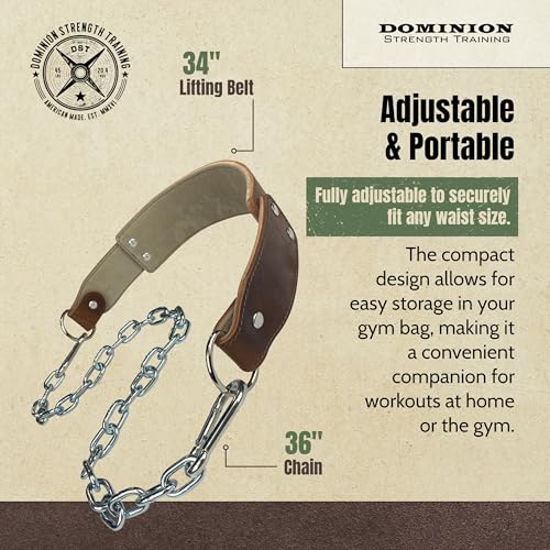 Heavy-Duty Leather Dip Belt with Steel Chain - Ultimate Accessory for Weighted Pullups, Dips, and Progressive Overload - color: Antique Brown
