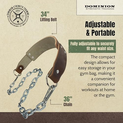 Heavy-Duty Leather Dip Belt with Steel Chain - Ultimate Accessory for Weighted Pullups, Dips, and Progressive Overload - color: Antique Brown