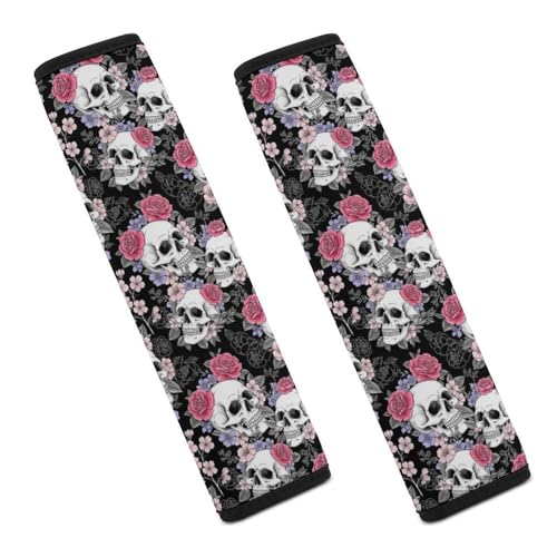 2 Piece Universal Soft and Comfortable Seat Belt Shoulder Pad for Kids, Most Cars, Gothic Skull Flowers Seat Belt Covers Cushion, Neck and Shoulder Support - color: Pattern 150