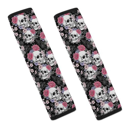 2 Piece Universal Soft and Comfortable Seat Belt Shoulder Pad for Kids, Most Cars, Gothic Skull Flowers Seat Belt Covers Cushion, Neck and Shoulder Support - color: Pattern 150