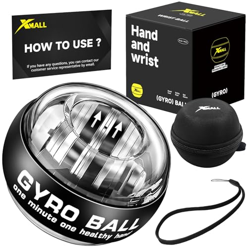 XMALL Torque Ball Hand Exerciser, Grip Strength Trainer, Forearm Strengthener, Wrist Power Gyro Ball, Hand Strengthening Devices, Wrist Strengthener, Finger Exerciser, Auto-Start - color: Black (No Light)