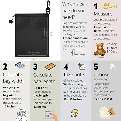 PALTERWEAR Nylon Drawstring Bag with Clip (7 x 9 Inch, 5-Pack, Black) Cinch and Ditty Pouch for Travel, Wardrobe, Outdoors - size: 7 x 9 inch
