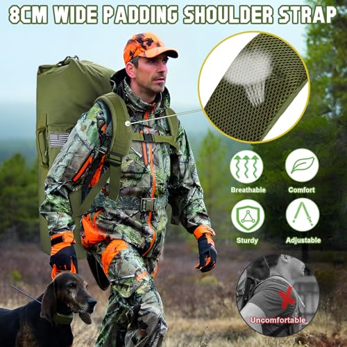 MOZETO Military Duffle Bag, 110L Extra Large Sea Bag with Backpack Straps Heavy Duty Army Duffle Bag for Camp, College Dorm or Laundry Bag