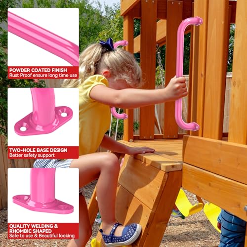 17.3 Inch Playground Handles Monkey Bars Indoor | Metal Grab Handle Hand Grips for Treehouse (Pink, 6 Pack) - color: Pink
