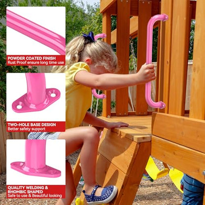 17.3 Inch Playground Handles Monkey Bars Indoor | Metal Grab Handle Hand Grips for Treehouse (Pink, 6 Pack) - color: Pink