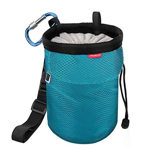 Moko Rock Climbing Chalk Bag, Bouldering Chalk Pot Bucket with Adjustable Belt & Carabiner Drawstring Climbing Gear - color: Light Blue, style: Straight Cylinder