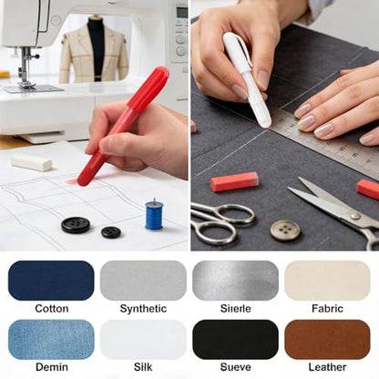 2 PCS Sew Fabric Chalk Markers, Red & White Fabric Chalk Pencil Erasable Tailor Chalk for Sewing and Quilting, Crafting, Erase Tailors Liner Pen for Cloth, Leather