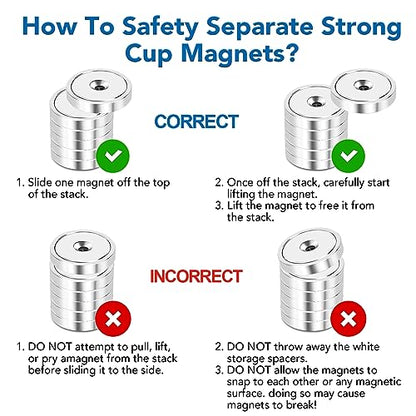 LOVIMAG Strong Neodymium Rare Earth Magnets, 150LBS-6 Pack | Heavy Duty Cup Magnet with Countersunk and Screws for Tool Room, Kitchen Doors, Wall Mounting, Office - size: 150lbs