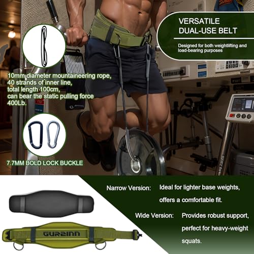 Weight Lifting Belt Gym Fitness with Quick Locking, Dip Belt with rope, Weighted Pull Up Belt for Gym Fitness Powerlifting Squat - color: Green, size: Larger