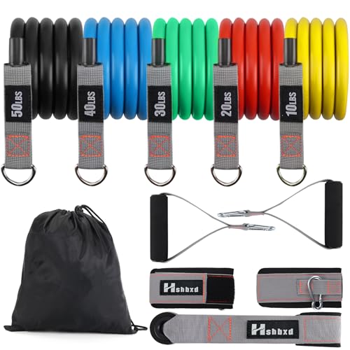 Resistance Bands with Handles for Working Out Women and Men, Exercise Bands with Door Anchor, Stretch Bands for Home Workouts, Simple Guide Included - color: 5pcs TPE set - 150 lbs