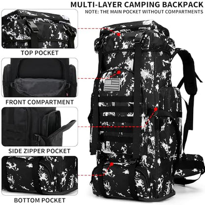 Hiking Backpack for Men 70L/100L Camping Backpack Military Rucksack Molle 3 Days Assault Pack for Climbing | Camping Backpack - color: 100l-blackwhite-lighting