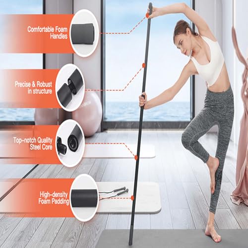 Pongnas Stretching Stick with 4 Steel Rods Non Slip Ergonomic Handles Pilates Balance Pole for Flexibility Training Shoulder Mobility Strength Home Gym Workouts