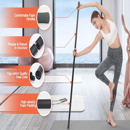 ZJchao Yoga Stick, Multifunctional Stretching Bar with 4 Steel Bars and Non Slip Handles for Shoulder Mobility, Flexibility and Balance Training in Yoga and Fitness
