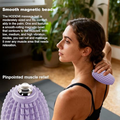 HODEMI Vibrating Massage Ball with Magnetic Rolling Head, Handheld High-Frequency Vibration Massager, 3 Speed Levels, Rechargeable Silicone Massage Roller for Gym, Office, and Travel Use (Purple) - color: Purple