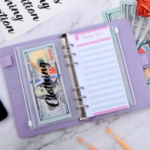 SKYDUE Budget Binder, Money Saving Binder with Zipper Envelopes, Cash Envelopes and Expense Budget Sheets for Budgeting - color: Purple