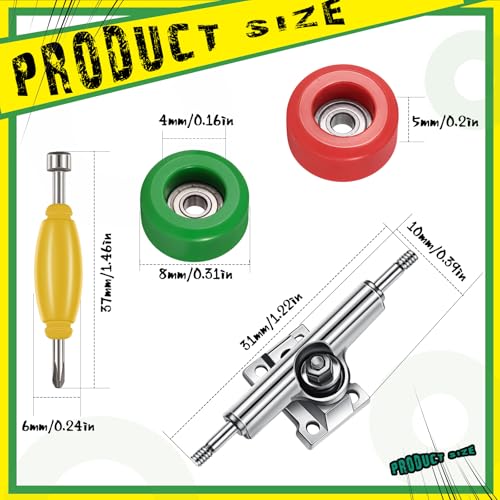 Zhehao 16 Pcs Standard Fingerboard Tool Set CNC Lathed Fingerboard Bearing Wheels Nut Driver Screwdriver for 34 mm Skateboard Trucks (Red and Green) - color: Red and Green