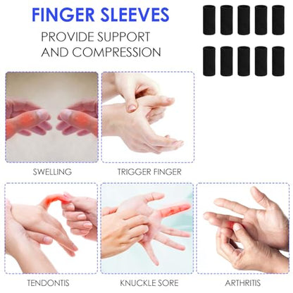 Dimeho 10 Pcs Finger Sleeves Protectors, Sport Finger Splints Elastic Thumb Splint Brace for Finger Support Finger Sleeves Compression Aid for Relieving Pain Arthritis Finger (Black)