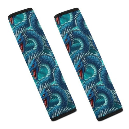 Soft Padded Car Seat Belt Pad for Child, Most Cars, 2 Piece Blue Cool Dragon Seat Belt Cushion Comfortable Driving - color: Pattern 1182