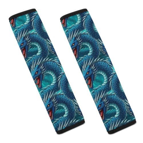 Soft Padded Car Seat Belt Pad for Child, Most Cars, 2 Piece Blue Cool Dragon Seat Belt Cushion Comfortable Driving - color: Pattern 1182