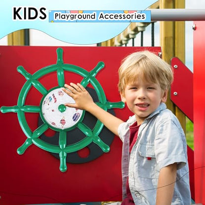 Kids Playground Accessories Outdoor Plastic Steering Wheel Playset Pirate Ship Wheel for Playhouse Garden Backyard Tree House - color: Green Set 1