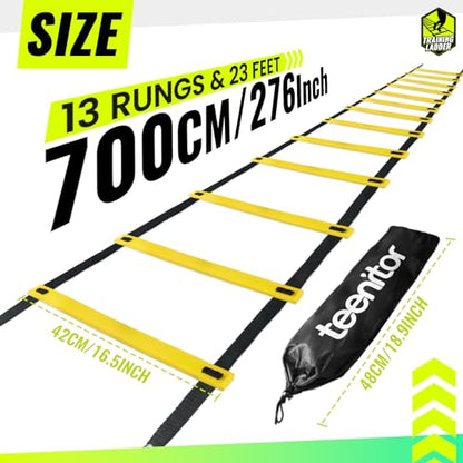 Teenitor Agility Ladder Speed Ladder Training Ladder for Soccer, Speed, Football Fitness Feet Training Carry Bag Agility Training Equipment 13 rungs, 23 feet - color: ‎Yellow