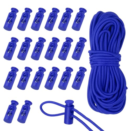 uxcell 20 Pcs Plastic Cord Locks & 16 ft Elastic Cord, Double-Hole Toggles for Drawstrings End Stopper Fastener Slider Toggles Clip for Shoelaces Backpacks Replacement, Dark Blue - color: Dark Blue