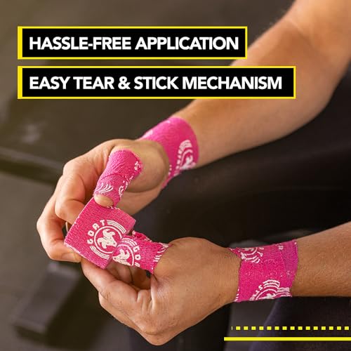 Goat Tape Super Stretchy Thumb Tape - Weightlifting Hook Grip Tape & WOD Tape for Cross Training, Gym Workout Tape, Athletic Finger Wrap - Flexes with Every Move - 15 Feet per Roll (Pink 2-Pack) - color: Pink 2-pack