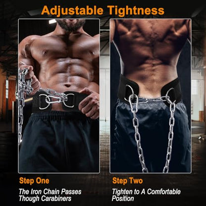 Dip Belt for Weight Lifting: Dip Belt with Heavy Duty Steel Chain for Weighted Dips, Pull Ups, Squats - Weighted Dip Belt for Strength Training Gym Home