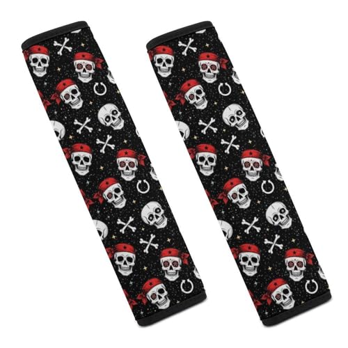 Universal Fit Seat Belt Shoulder Pad for Kids, Car Seats Pushchair Strollers High Chair Pushchair, 1 Pair Pirate Skulls Black Automotive Seat Belt Protector - color: Pattern 1251