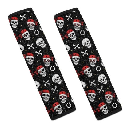 Universal Fit Seat Belt Shoulder Pad for Kids, Car Seats Pushchair Strollers High Chair Pushchair, 1 Pair Pirate Skulls Black Automotive Seat Belt Protector - color: Pattern 1251