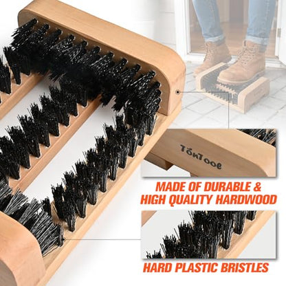 Wooden Boot Scraper Outdoor Heavy Duty Shoe Brush Cleaner for Muddy Boots, Dual Bristle Entryway Shoe Cleaner System for Home Entrance Garage Farm Snow Rain Durable Hardwood Base