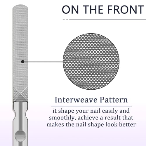 LNAUJS 3 Pack Round Tip Stainless Steel Nail File, 4.76 inches (12.1 cm) Length, 0.43 inches (1.1 cm) Width, 2 Different Grit Surfaces for Various Occasions.