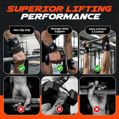 2-in-1 Heavy Duty Lifting Straps and Wrist Wraps, 18 Inch Non-Slip Grip