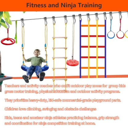 65ft Ninja Slackline Kit with Ratchet System 350lb | Backyard Gym Slackline Set for Kids and Adults, Balance Training Equipment, Carry Bag, Ninja Course Accessories CPSC Approval - size: 65FT Ninja line
