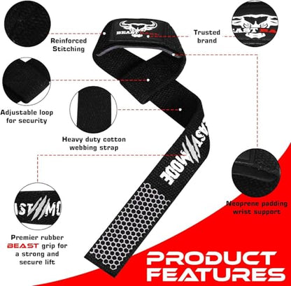 BEAST RAGE Lifting Wrist Straps for Weightlifting, Straps Gym Grip Power Workouts Lifting Straps Padded Neoprene & Premium Cotton Men Women, Deadlift Bodybuilding Exercise Lifting Straps - color: White Gel