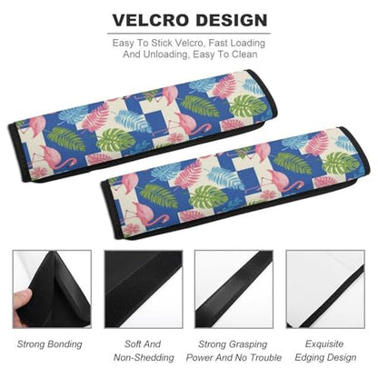 1 Pair Universal Soft and Comfortable Car Seat Belt Pad for Girls and Boys, Most Cars, Tropical Flamingo Hibiscus Leaves Harness Pads Strap, Neck and Shoulder Support - color: Pattern 1277