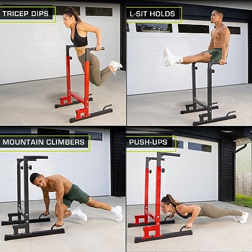 ProsourceFit Dip Stand Station, Heavy Duty Ultimate Body Press Bar with Safety Connector for Tricep Dips - color: Red, style: Pro
