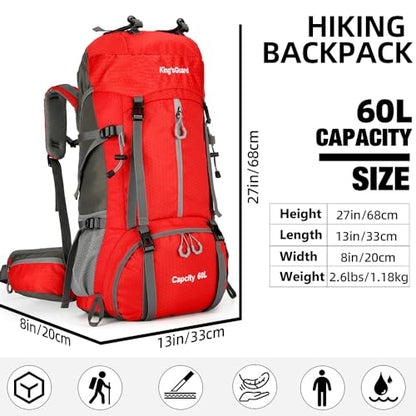 60L Hiking Backpack, Waterproof Camping Backpacking Backpack for Men Outdoor Traveling Climbing Daypack with Rain Cover (Red) - color: Red