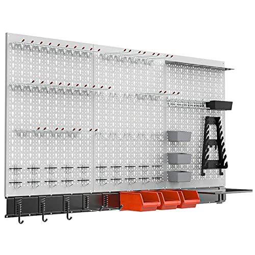 TORACK 109 PCS Pegboard Wall Organizer 4 ft. Garage Metal Pegboard Utility Tool Storage Kit w/Toolboard Hooks & Pegboard Hooks Accessories, Wall Mounted Storage Bins & Shelf - color: Grey