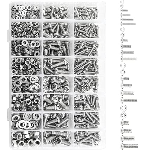 HELIFOUNER 810 Pieces M3 M4 M5 M6, 304 Stainless Steel Phillips Pan Head Machine Screws Bolts Nuts Washers Hardware Assortment Kit - size: M3 M4 M5 M6 (810 Pieces), style: Phillips Pan Head Machine Screws